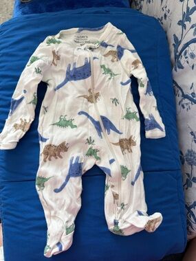 Carter's White Footed One-Piece with Blue, Green, and Tan Dino Print